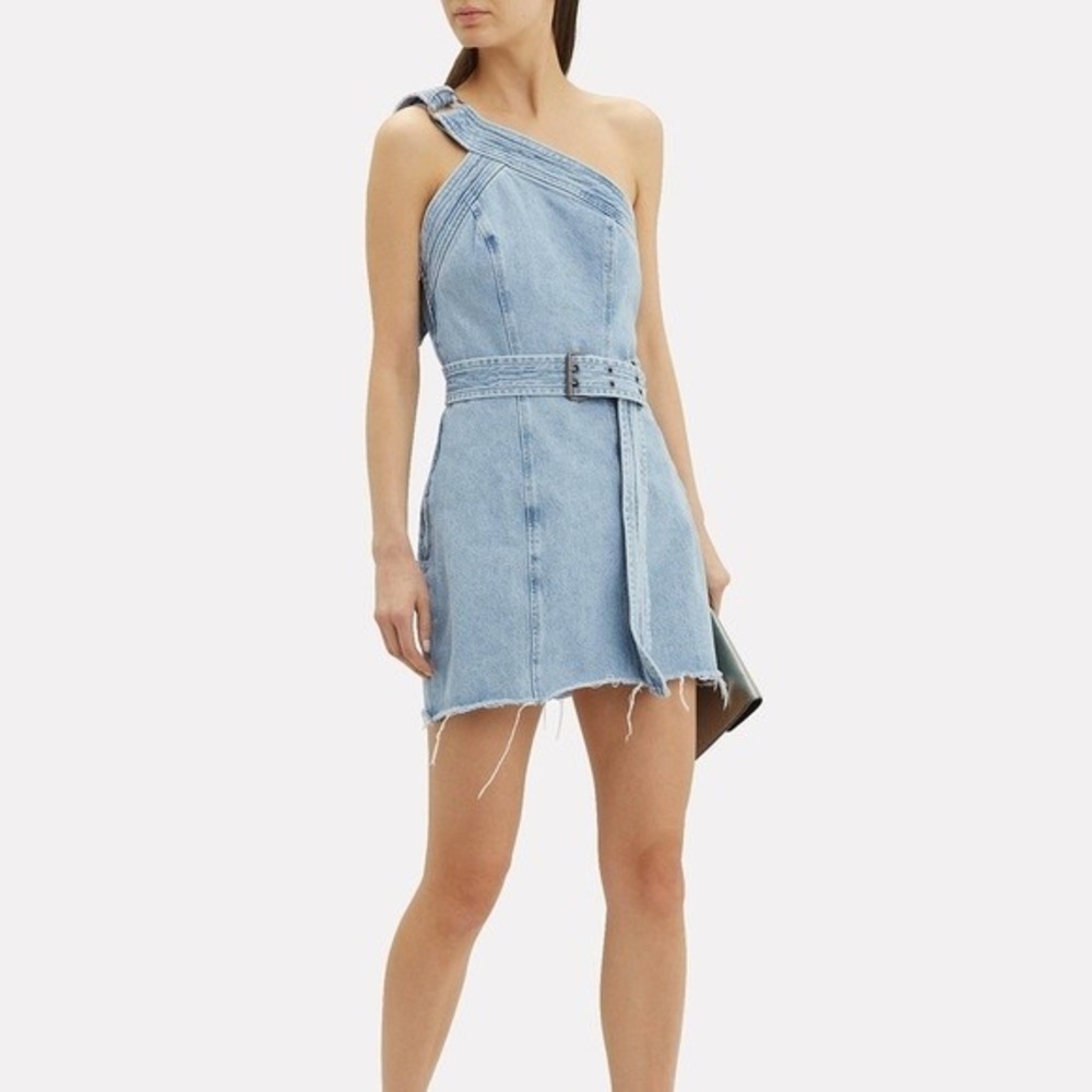 GRLFRND Callie Denim Mini Dress in‎ Late night Tales Belted Raw Hem size L